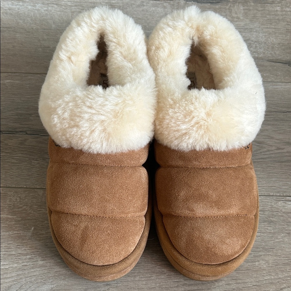 UGG Tan and Cream Shearling Mules